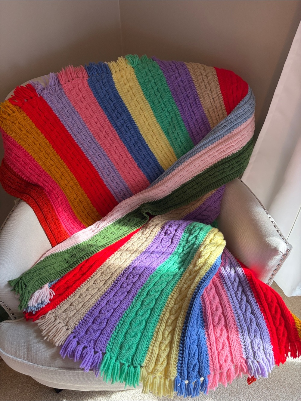 Multicolor hand crocheted Throw Blanket - Bright Striped Accent 52x52